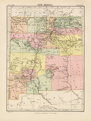 Vintage Map NEW MEXICO Encyclopedia Britannica Poster 1880 17x22'' Reprint