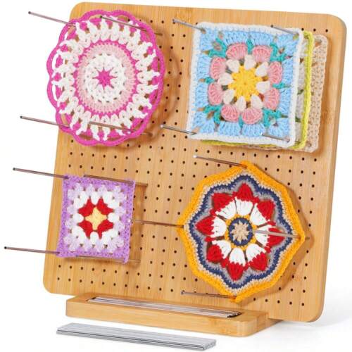 11.8" Crochet Blocking Board With 20 Pegs, Bamboo Granny Square Blocking Board