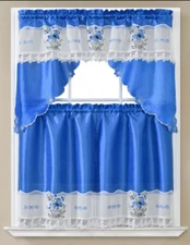 3PC SET EMBROIDERY/PRINTED KITCHEN CURTAIN SOLID DRAPE VALANCE TIER NEW DESIGNS