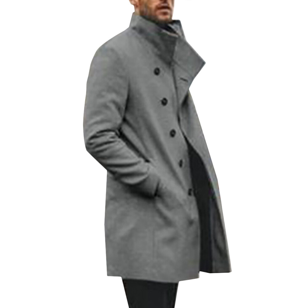 Mens Winter Trench Coat Overcoat Long 