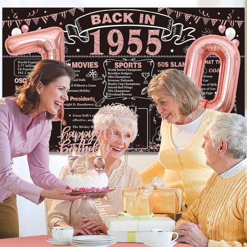70th Birthday Decorations Woman with 70th Birthday Banner Rose Gold Tableclot... - 第 7/7 張圖片