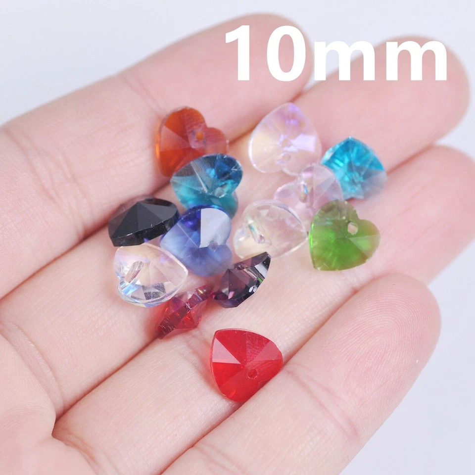 10pcs 10mm 14mm Heart Crystal Glass Faceted Loose Beads Pendants Jewelry Making - Image 3 of 4