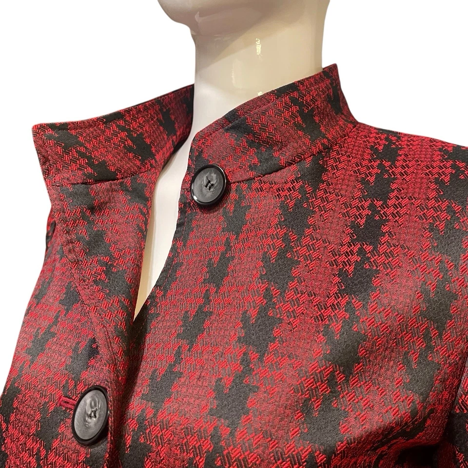 Abrigo Alex Marie Talla 6 Rojo Negro Tejido Pata de Gallo Chaqueta Carrera Vacaciones Blazer Foto 3 de 4