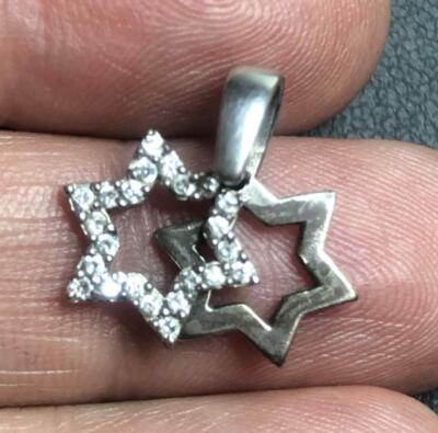 5818 Vintage Sterling silver CZ double star Pendant 1.6 Grams