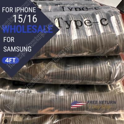 1-2000X Lot 4FT USB Type C Fast Charger Cable Data Cord For Samsung iPhone 15/16