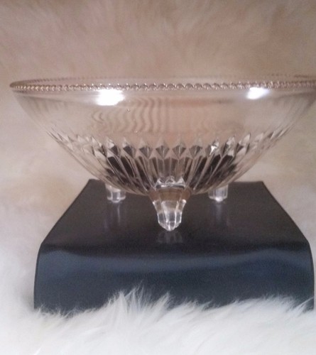 GLASS CONDIMENT FOOTED CANDY DISH CUT GLASS BEADED RIM VINTAGE SERVING DISH - Bild 2 von 4