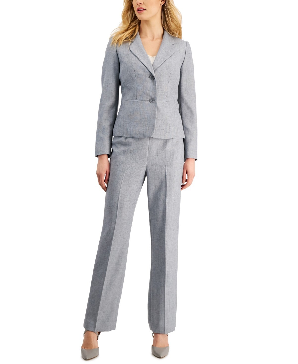 Le Suit Plus Women's Herringbone 2PC Pant Suit Heather Grey, Sz-16