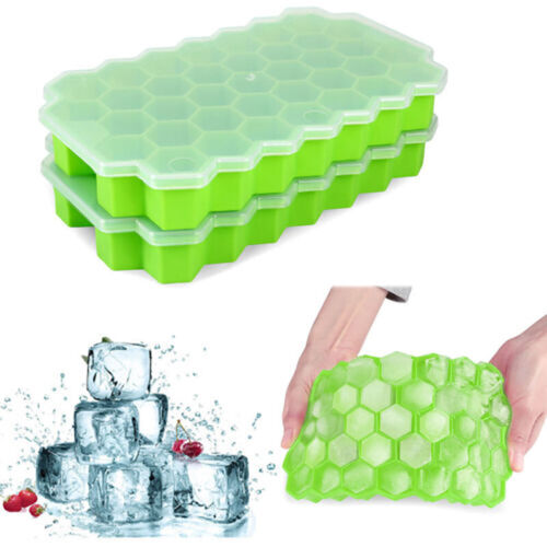 1-2PCS Vassoio per cubetti di ghiaccio in silicone stampi a nido d'ape con coperchio bar cocktail whisky - Foto 18 di 30
