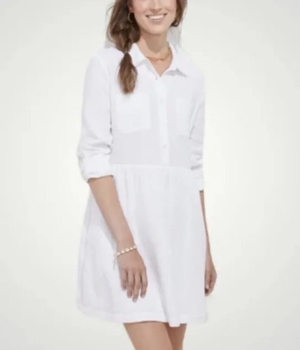 New womens white sz 4 vineyard vines gauzy drop waist shirt dress long sleeve - Picture 6 of 7
