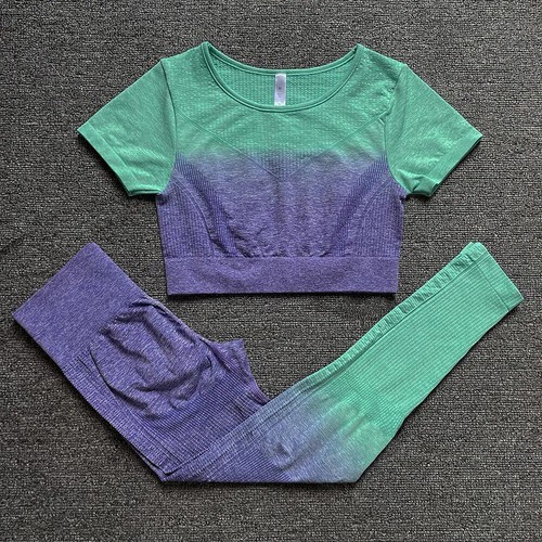 Women Yoga Set Workout Sportswear Gym Clothing Fitness Long Sleeve Crop Top New - Picture 24 of 39