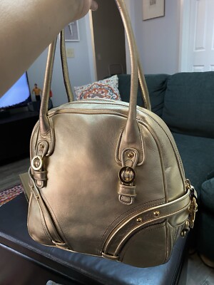 Juicy Couture Vintage Leather METALLIC Gold Large Bowler EPIC Y2K Status Bag