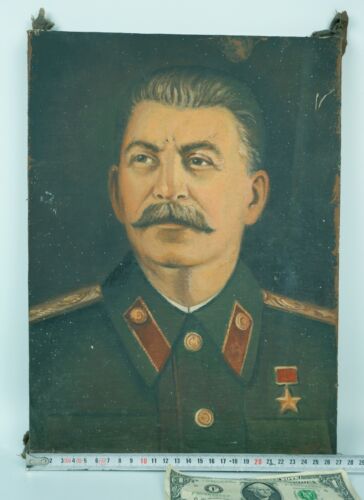 vintage Portrait Joseph STALIN Oil Painting canvas Leader Soviet Russia USSR - Picture 8 of 8