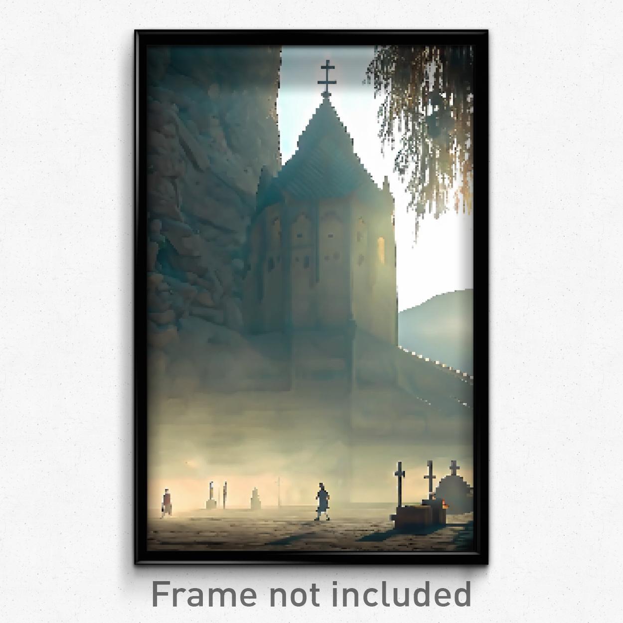 Pixel Art Poster - Cold Monastery (8 Bit Psychedelic Trippy Video Game Print)