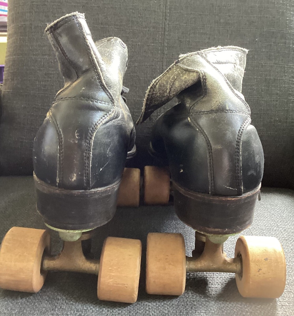 Patins à roulettes vintage Hyde en cuir noir Chicago no. 87 roues en