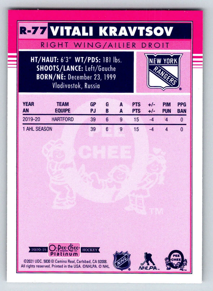 2020-21 O-Pee-Chee Platinum Retro #R77 Vitali Kravtsov (ref 218459) - Image 2 of 2