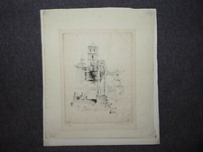 Antique Limited Edition Signed Etching of ARLES, France Ruins By Unknown Arist