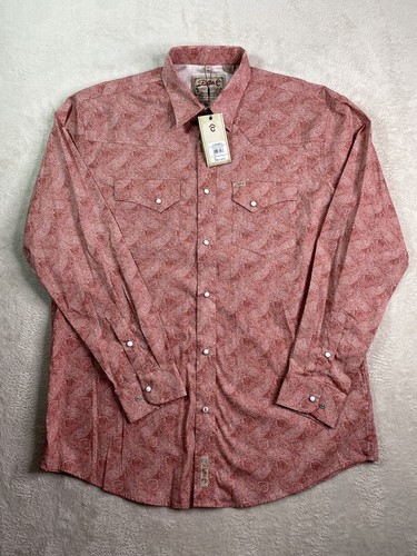 Rafter C Shirt Mens XL ProFlex45 Stretch Western Pearl Snap Red Paisley Cowboy