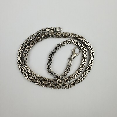 Heavy Sterling Silver Square Byzantine Necklace 22 Inches 75.6 Grams .925