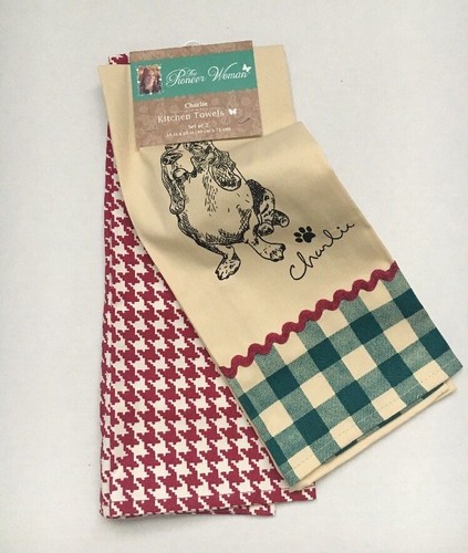 The Pioneer Woman Charlie Basset Hound Kitchen Dish Towels Set ~ 2 Pack NWT