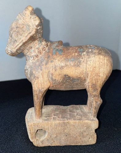 Antique Wooden Toy Nandi Bull From India 5" x 7" x 1.5"