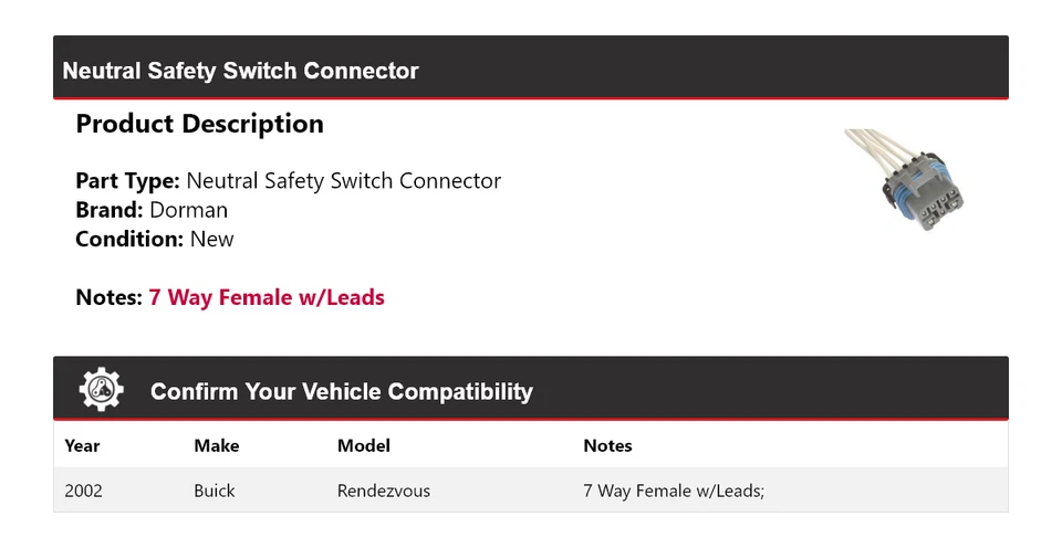 Conector de interruptor de seguridad neutro para Buick Rendezvous Dorman 2002 Foto 2 de 4