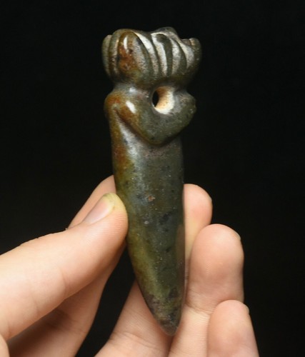 8.5cm Rare China Hongshan Culture Old Jade Carving People Head Amulet Pendant - Picture 3 of 5