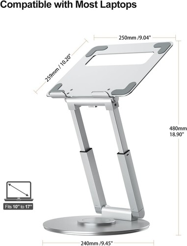 tounee Telescopic Laptop Stand for Desk with 360° Swivel Base, Sit to Stand, Hei - Afbeelding 2 van 9