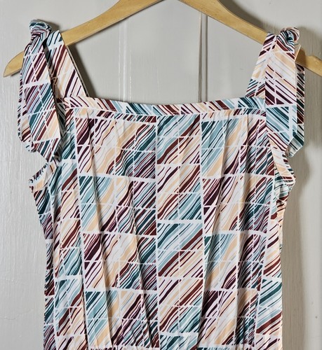 VTG 80s Dress Handmade Size M Burgundy Teal Sleeveless Bow Belt Momcore Career - Picture 9 of 22