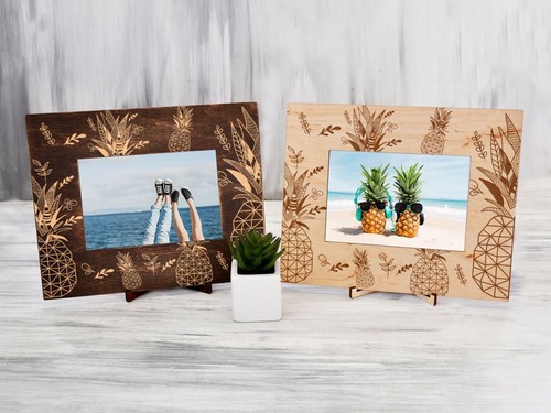 Pineapple Picture Frame Tropical Wood Photo Frame Engraved Housewarming Gift 4x6 - Picture 4 of 11