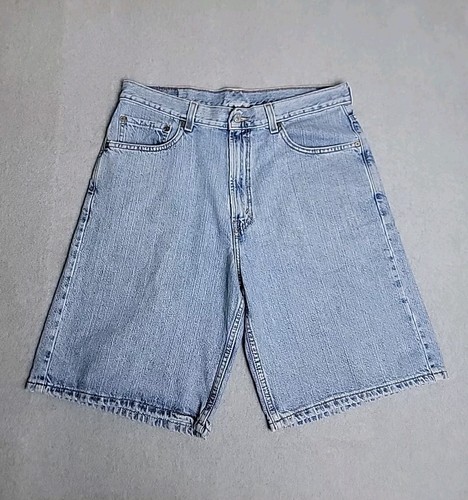 Vtg Levis 550 Denim Shorts Mens 34x10 Relaxed High Light Blue Distressed Cotton