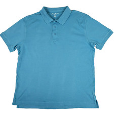 Eddie Bauer Polo Shirt Mens LG Teal Green Preppy Casual Cotton Collared Casual