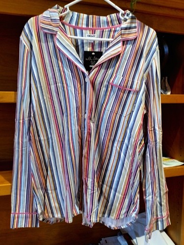 DKNY Damen Pyjama gestreift Button Down Nachthemd, mehrfarbig, LARGE - Bild 1 von 12
