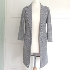 Misspap Black & White Dog Tooth Design Long Formal Stretch Open Jacket Size 8