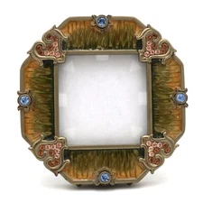 Vintage Jay Strongwater Enamel Brass Swarovski Heart Octagon Mini Picture Frame