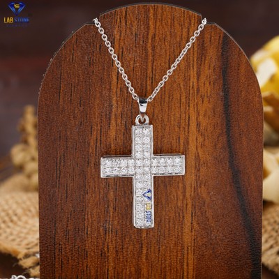 0.58 TCW Round Cut Labgrown Diamond Pendant WithChain 18K White Gold Labstone