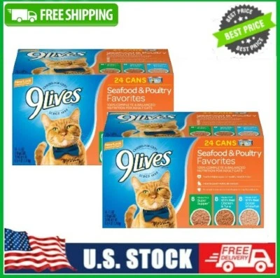 9LIVES 9 Lives Seafood & Poultry Favorites Variety Pack Canned Cat Food, 5.5Oz, 48 Cans