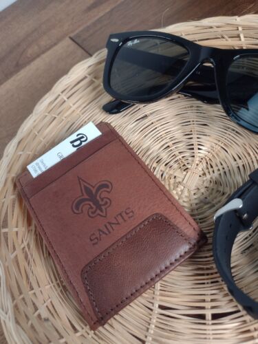 New Orleans Saints Men's Leather Wallet - Brown Front Pocket Wallet - NFL Saints - Picture 13 of 15