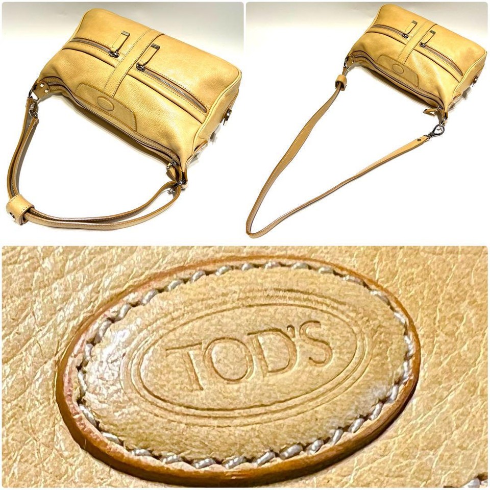 Tod's Tote Bag Women's Shoulder Bag Embossed Logo Leather Beige 009959K