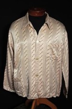 VINTAGE 1950'S-1960'S FRENCH SATIN LIGHT ROSE BROWN RAYON PJ SHIRT EXTRA LARGE