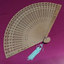 Japanese Sandalwood Folding Fan - 200mm with Intricate Openwork Carving