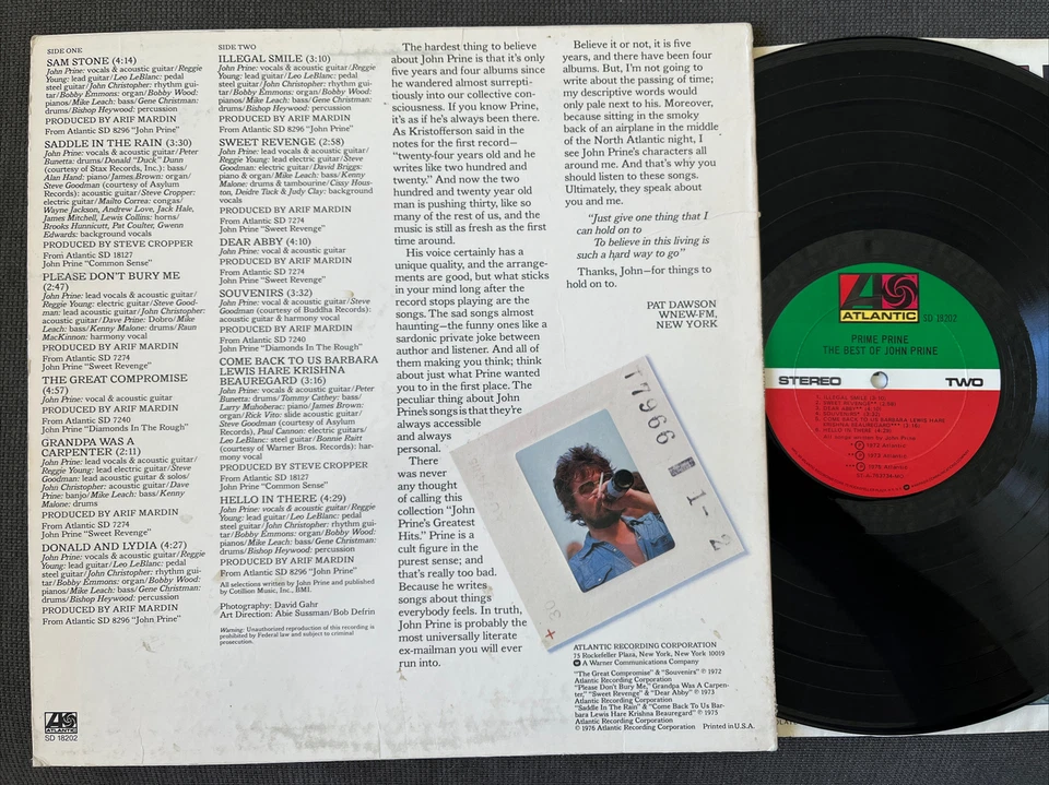 Prime Prine The Best Of John Prine Vinyl LP 1976 US Original Atlantic SD 18202 - Image 2 of 3