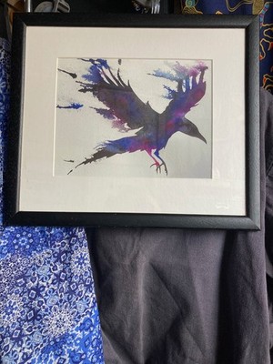 Hannah MacIver Raven gerahmter Druck. Bleistiftrahmen signiert/initialisiert 39 x 34 cm