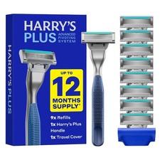 Harry's Plus Razor and Blade Value Pack, 1 Razor Handle Tide , 9 Razor Blade Re