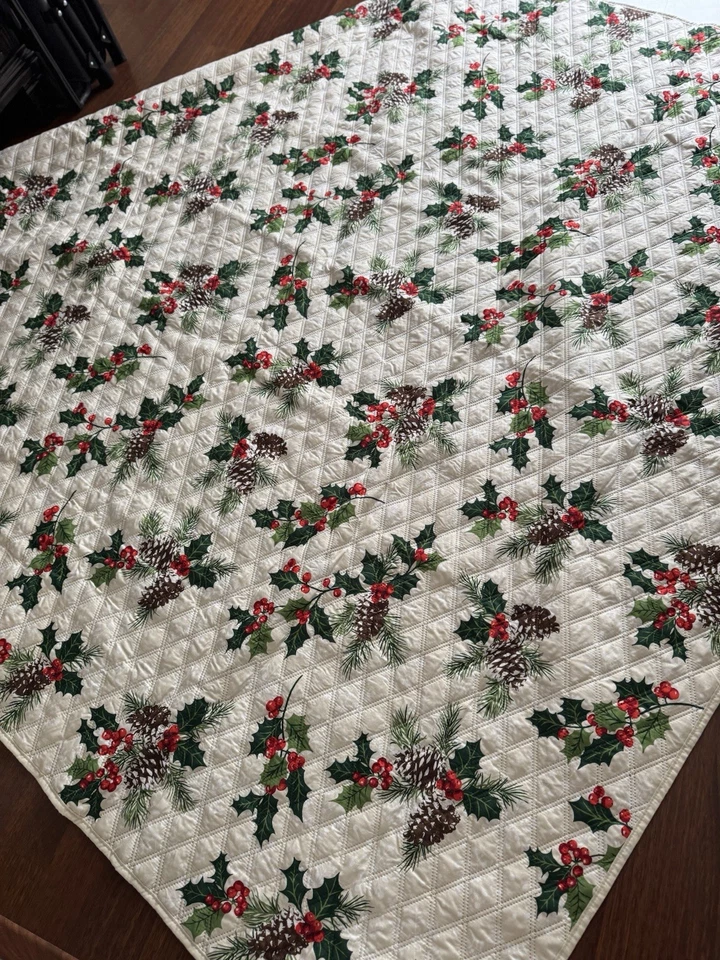 Edredón acolchado Martha Stewart Christmas Queen rojo verde blanco algodón Foto 4 de 4