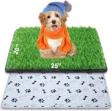 Dog Grass Mat with Pee Pad 20×25", Small Dog Litter Box Indoor Artificial Turf G