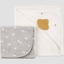 Baby 2pk Duck Hooded Towel Gray/White: Terry/Poly, Animal, 29"x29"