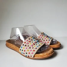 The Sak Mendocino Macrame Beaded Sandals Size 10 Slides Cork Bottom Sole Boho