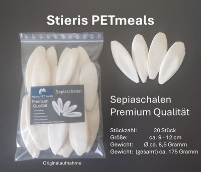 20 Sepiaschalen / ca. 9 - 12cm / ca. 175g / Stieris PETmeals, Premium Qualität