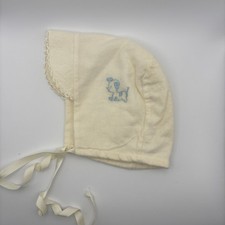 Vintage babies bonnet Lace Embroidered Dog Ivory