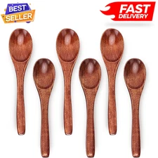 6in Wooden Spoons, 6pcs Soup Spoons Set, Small Wooden Utensils for Coffee..